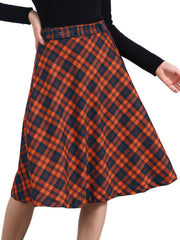 Christmas Tartan Plaid High Waist Belted Vintage A-Line Midi Skirt
