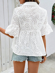 Eyelet Mid Sleeves Button Down Babydoll Blouse