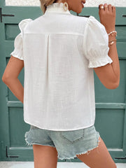 Floral Embroidered Rufffled Short Sleeve Blouse