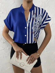Floral Button Down Short Sleeves Casual Blouse