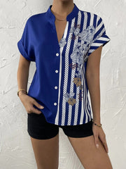 Floral Button Down Short Sleeves Casual Blouse