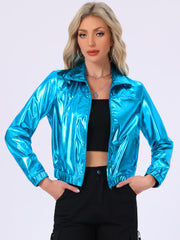Holographic Long Sleeve Lightweight Zipper Metallic Jacket