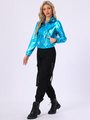 Holographic Long Sleeve Lightweight Zipper Metallic Jacket