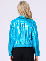 Holographic Long Sleeve Lightweight Zipper Metallic Jacket