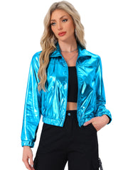 Holographic Long Sleeve Lightweight Zipper Metallic Jacket