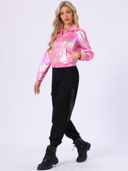 Holographic Long Sleeve Lightweight Zipper Metallic Jacket