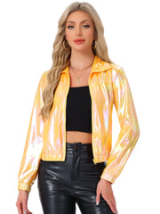 Holographic Long Sleeve Lightweight Zipper Metallic Jacket