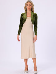 Open Front Velvet Long Sleeve Cropped Bolero Shrugs