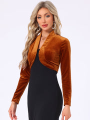 Open Front Velvet Long Sleeve Cropped Bolero Shrugs