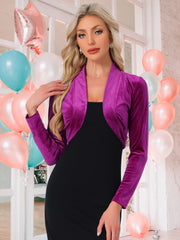 Open Front Velvet Long Sleeve Cropped Bolero Shrugs