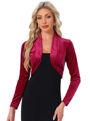 Velvet Open Front Long Sleeve Cropped Bolero Shrug