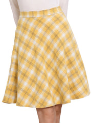 Vintage Plaid Tartan Elastic Waist Knee Length A-Line Skirt