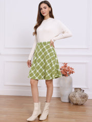 Vintage Plaid Tartan Elastic Waist Knee Length A-Line Skirt