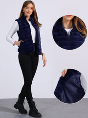 Fluffy Vest Jacket Stand Collar Sleeveless Faux Fur Coat