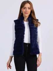 Fluffy Vest Jacket Stand Collar Sleeveless Faux Fur Coat