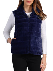 Fluffy Vest Jacket Stand Collar Sleeveless Faux Fur Coat