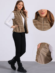 Fluffy Vest Jacket Stand Collar Sleeveless Faux Fur Coat