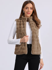 Fluffy Vest Jacket Stand Collar Sleeveless Faux Fur Coat
