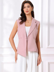 Sleeveless Belted Lapel Collar Work Vest
