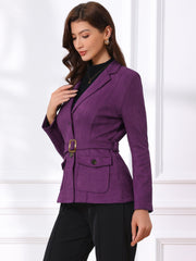Faux Suede Blazer Belted Lapel Outwear Single Breasted Work Jacket
