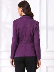 Faux Suede Blazer Belted Lapel Outwear Single Breasted Work Jacket