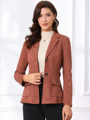 Faux Suede Blazer Belted Lapel Outwear Single Breasted Work Jacket