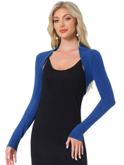 Elegant Long Sleeve Knit Open Front Cropped Bolero Shrug