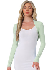 Elegant Long Sleeve Knit Open Front Cropped Bolero Shrug