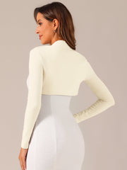 Elegant Long Sleeve Knit Open Front Cropped Bolero Shrug
