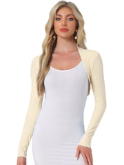 Elegant Long Sleeve Knit Open Front Cropped Bolero Shrug