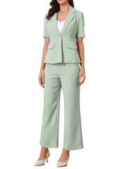 2 Pieces One Button Short Sleeve Blazer Jacket and Suit Pants Office Suit Set