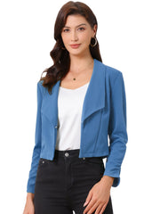 Notched Lapel Ruched Sleeve Business Cropped Jacket Blazer