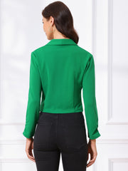 Notched Lapel Ruched Sleeve Business Cropped Jacket Blazer