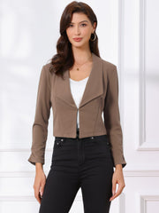 Notched Lapel Ruched Sleeve Business Cropped Jacket Blazer