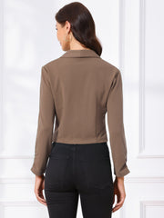 Notched Lapel Ruched Sleeve Business Cropped Jacket Blazer