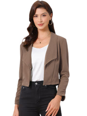 Notched Lapel Ruched Sleeve Business Cropped Jacket Blazer