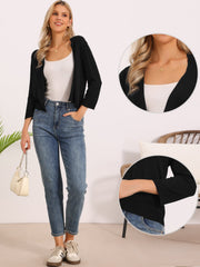 3/4 Sleeve Open Front Knitted Cropped Cardigan