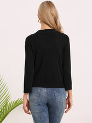 3/4 Sleeve Open Front Knitted Cropped Cardigan