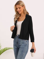 3/4 Sleeve Open Front Knitted Cropped Cardigan