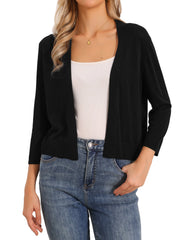 3/4 Sleeve Open Front Knitted Cropped Cardigan