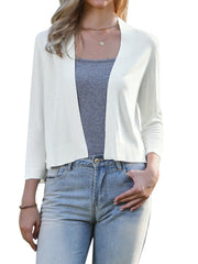 3/4 Sleeve Open Front Knitted Cropped Cardigan