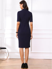 Formal Pencil V Neck Short Sleeve Office Bodycon Sheath Dress