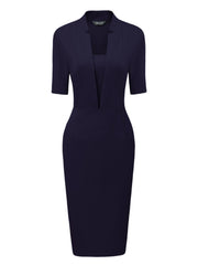Formal Pencil V Neck Short Sleeve Office Bodycon Sheath Dress