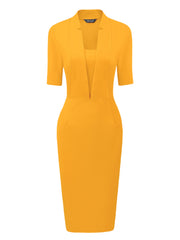 Formal Pencil V Neck Short Sleeve Office Bodycon Sheath Dress