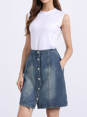 Casual Short Button Down Jeans Skirt