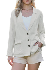 Linen Lapel Collar Long Sleeve Lightweight Business Casual Blazer