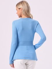 V Neck Long Sleeve Ribbed Pullover Knitted Peplum Top
