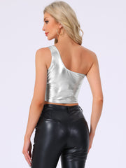 Metallic Cropped Top One Shoulder Party Blouse