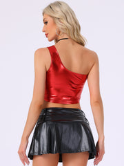Metallic Cropped Top One Shoulder Party Blouse