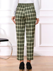 Vintage Tartan Plaid Pants Elastic Waist Straight Long Trousers